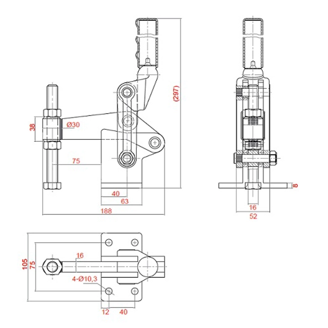 Vendita online Bloccaggio saldabile serie pesante base piatta braccio fisso 2450 Kg.